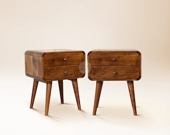 Ensemble de 2 tables de chevet avec tiroirs • Ensemble de 2 tables de chevet modernes Mid-Century • Paire de tables de chevet en bois • Tables de chevet scandinaves