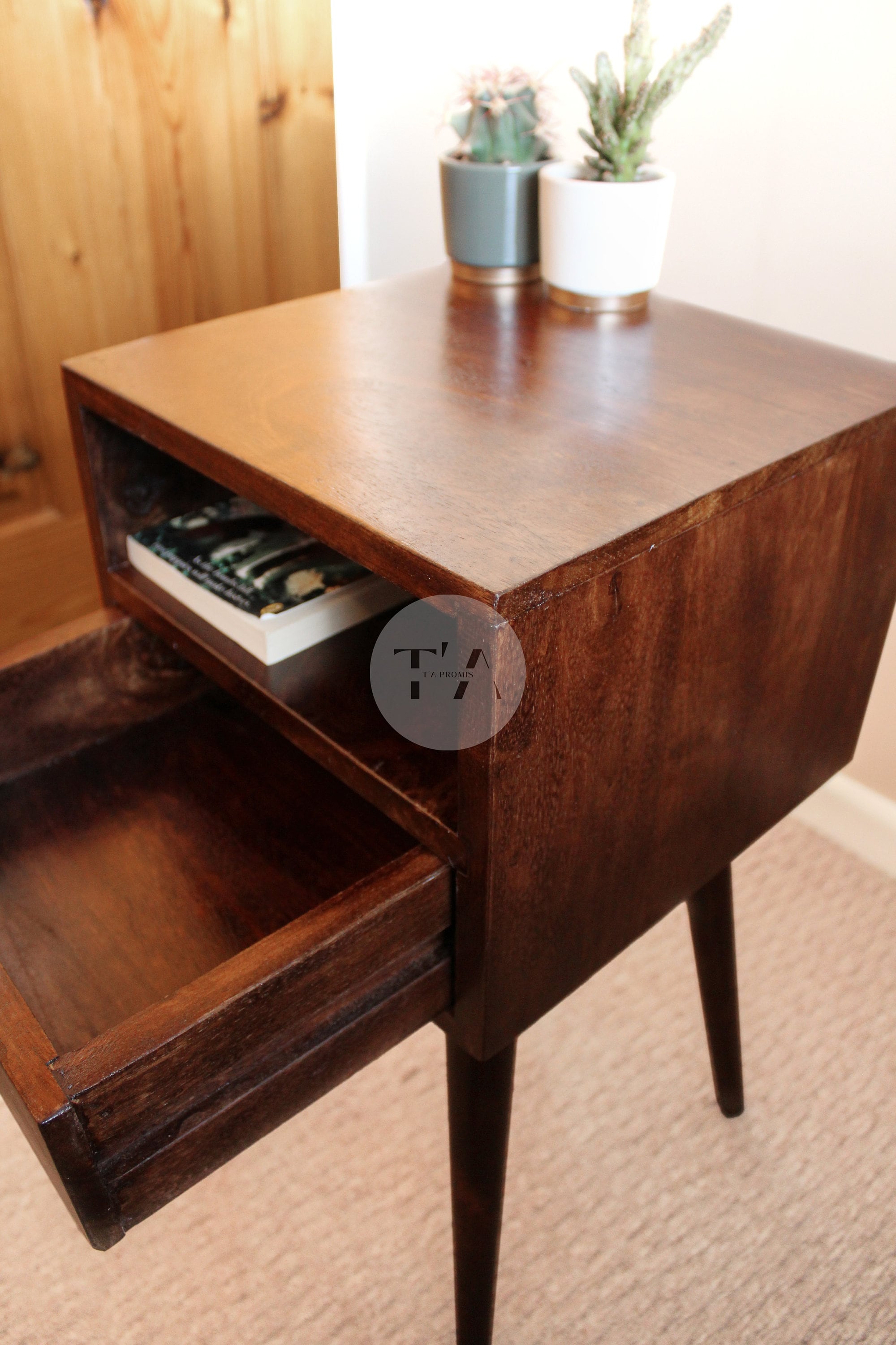 Dark Wood Bedside Table Walnut Finish Bedside Table Etsy UK