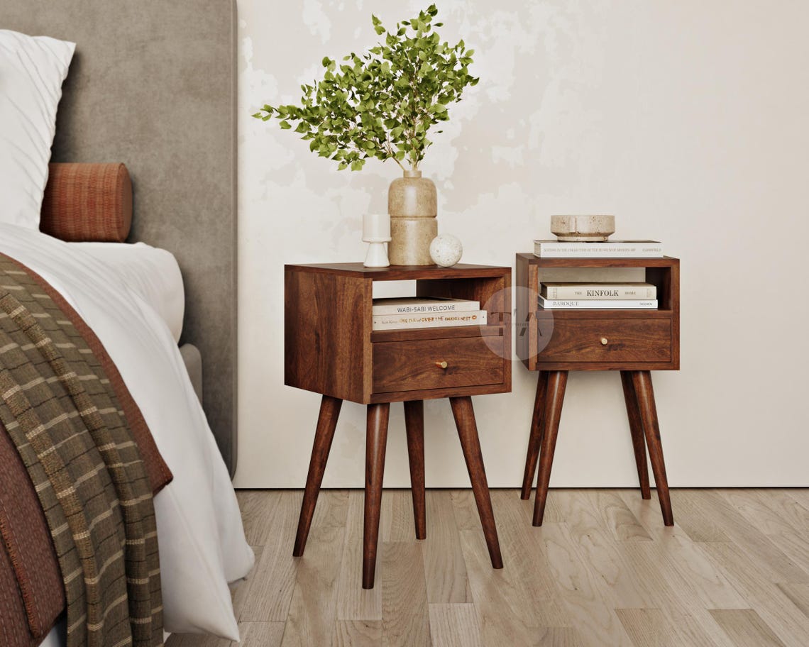 Pair of Small Bedside Tables Oak Effect • Light Wood Bedside Tables 2 ...