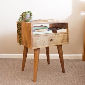 Nordic Bedside Table with Shelf • Scandi Bedside Table with Drawer • Wooden Bedside Table • Wide Bedside Table • Side Table with Storage