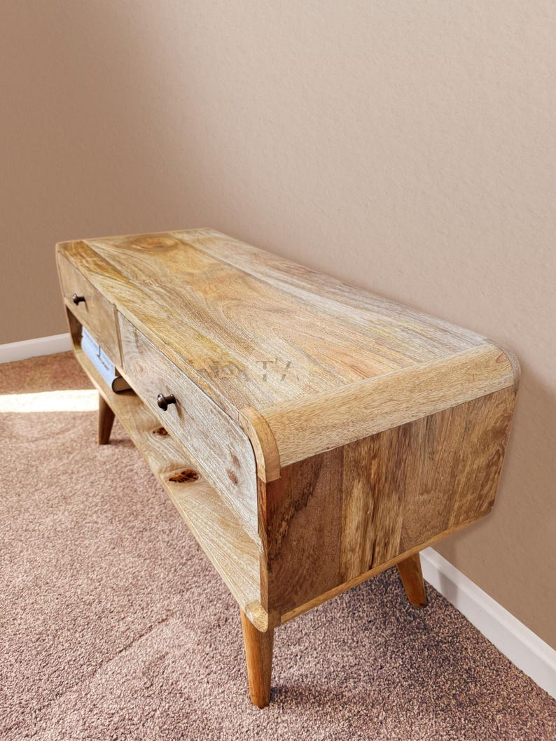 Wooden Tv Unit For Living Room • Modern Tv Stand Coffee Table • Mid-Century Tv Unit with Shelves • Low Tv Stand with Bookshelf • Tv Cabinet image 5