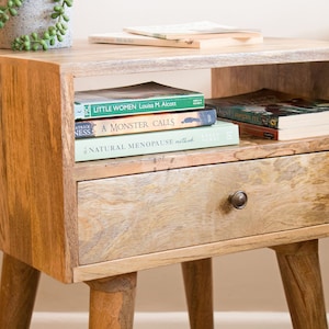 Scandi Bedside Table with Drawer • Wide Bedside Table • Wooden Bedside Table • Side Table with Storage • Nordic Bedside Table with Shelf