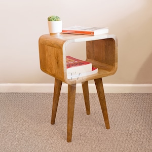 Curved Bedside Table Open Shelf • Nightstand Open Shelf • Bedside Table Round • Bedside Cabinet Open • Small & Slim Scandi Bedside Table