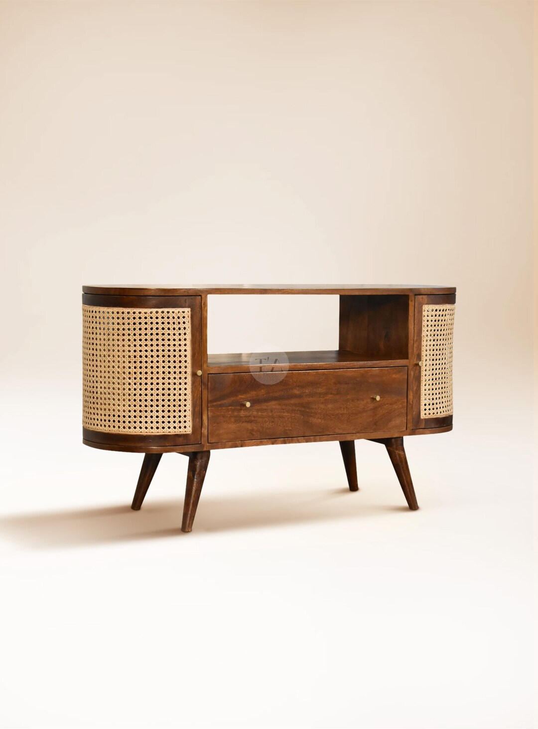 Rattan Tv Stand With Soundbar Shelf Tall Tv Unit With Side Storage High