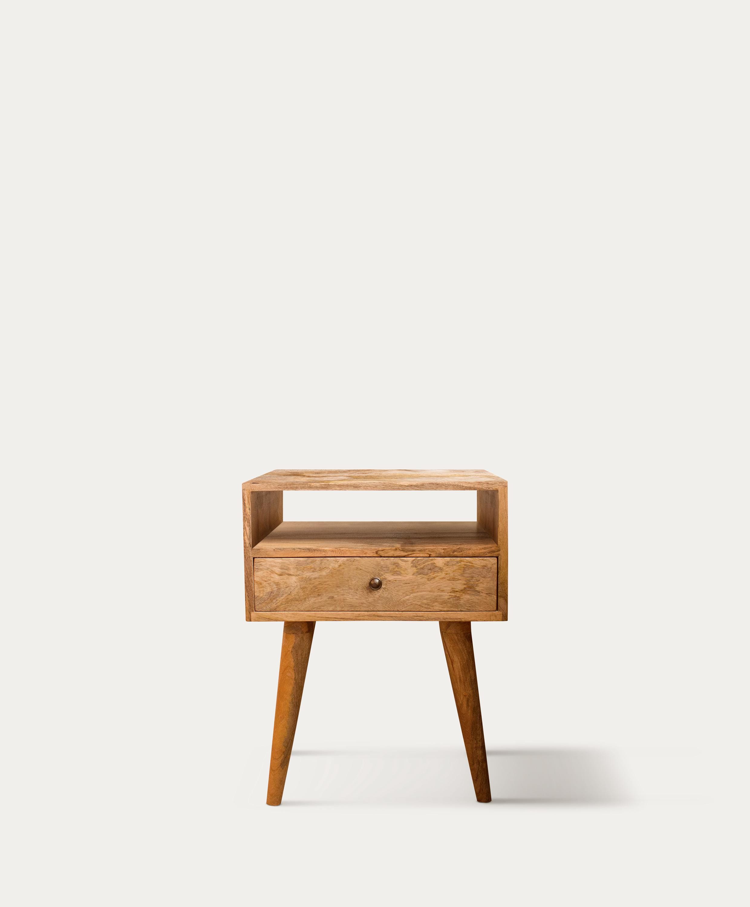 Solid Mango Wood Bedside Table • Scandi Nightstand With Drawer - Etsy
