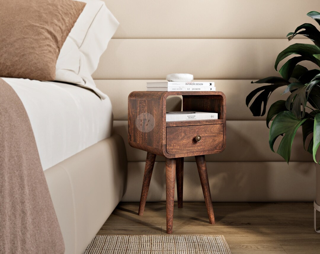 Small Nightstand With Drawer Storage Modern Bedside Table for Small Spaces Narrow Bedside Table