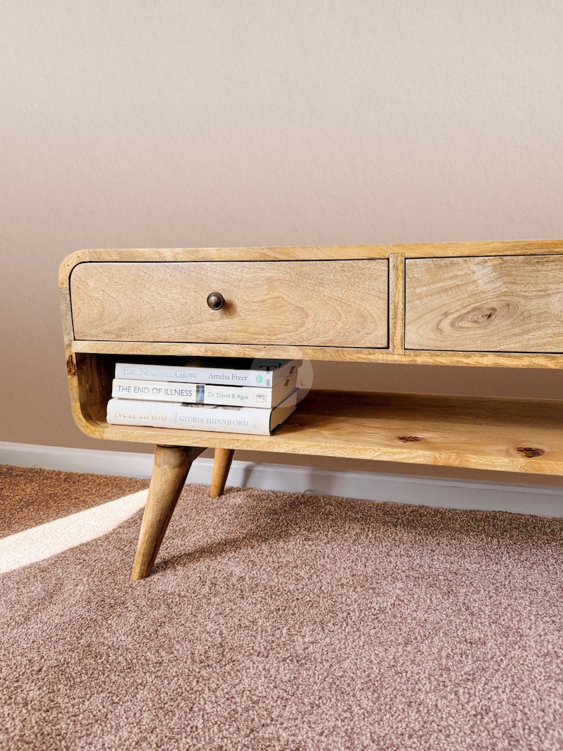 Wooden Tv Unit For Living Room • Modern Tv Stand Coffee Table • Mid-Century Tv Unit with Shelves • Low Tv Stand with Bookshelf • Tv Cabinet image 3