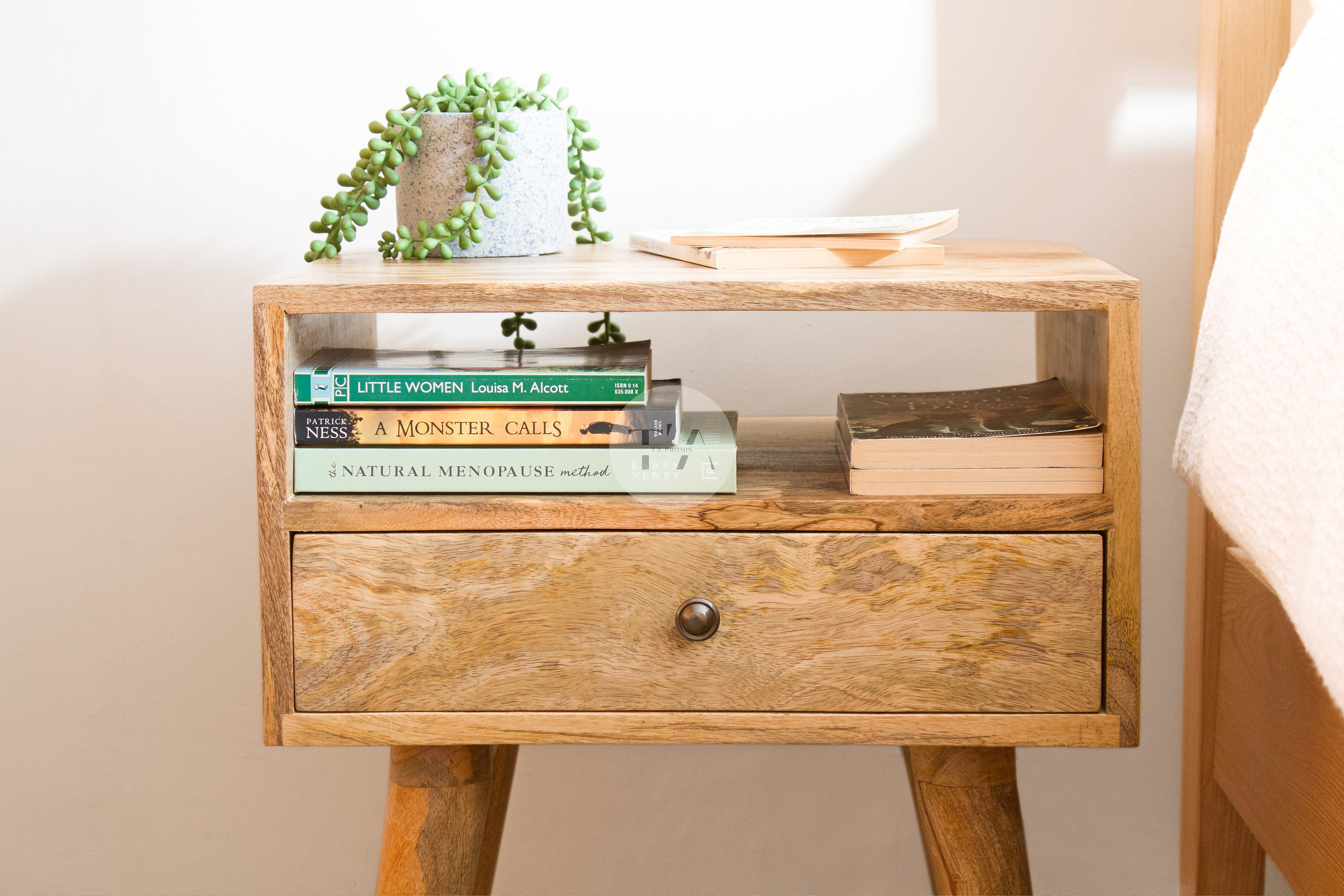 Nordic Bedside Table With Shelf Scandi Bedside Table With - Etsy UK