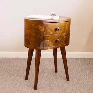 Mini Curved Bedside Table with 2 Drawers • Little Bedside Table Wood • Small Side Table Wooden • Compact Bedside Table • Slim Bedside Table