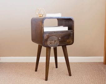 Nordic Bedside Table: Scandi Grey Wood Nightstand with Legs