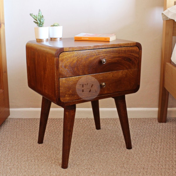 Bedside Table with Drawers • Mid Century Bedside Table • Bedside Cabinet with Drawers • Scandi Nordic Bedside Table • Wooden Nightstand