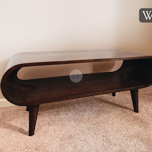 Low Coffee Table Mid Century Danish • Scandi Coffee Table Round Wood • Narrow Coffee Table Nordic Style • Small Coffee Table Dark Wood afbeelding 9