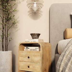 Curved Edge Bedside Table No Assembly • Nightstand With Shelves and 2 ...