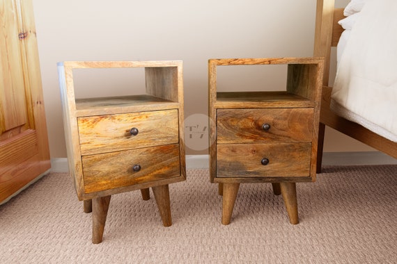 2 Small Bedside Tables With Drawers Pair of Narrow Bedside Tables Chic Bedside Tables Pair Wooden Set of 2 Drawer Rustic Nightstands Etsy