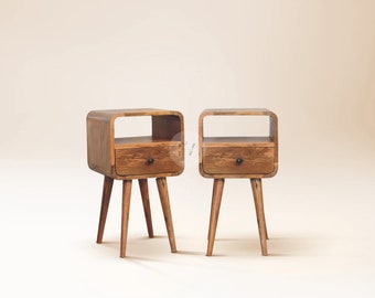 Pair of Small Bedside Tables with Drawers • Pair Bedside Tables Handmade • Minimalist Nightstand Set of 2 • 2 Side Tables with Open Shelf