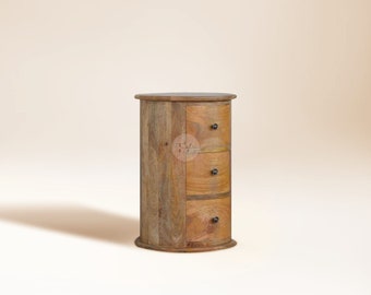 Round Drum Bedside Table Cylinder • Barrel Side Table with Storage • Drum Table with Drawers • Barrel End Table • Large Drum Side Table Wood