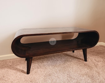 Mid-century modern walnut coffee table • Solid walnut stained coffee table • Small dark wood coffee table oval • Elegant natural table