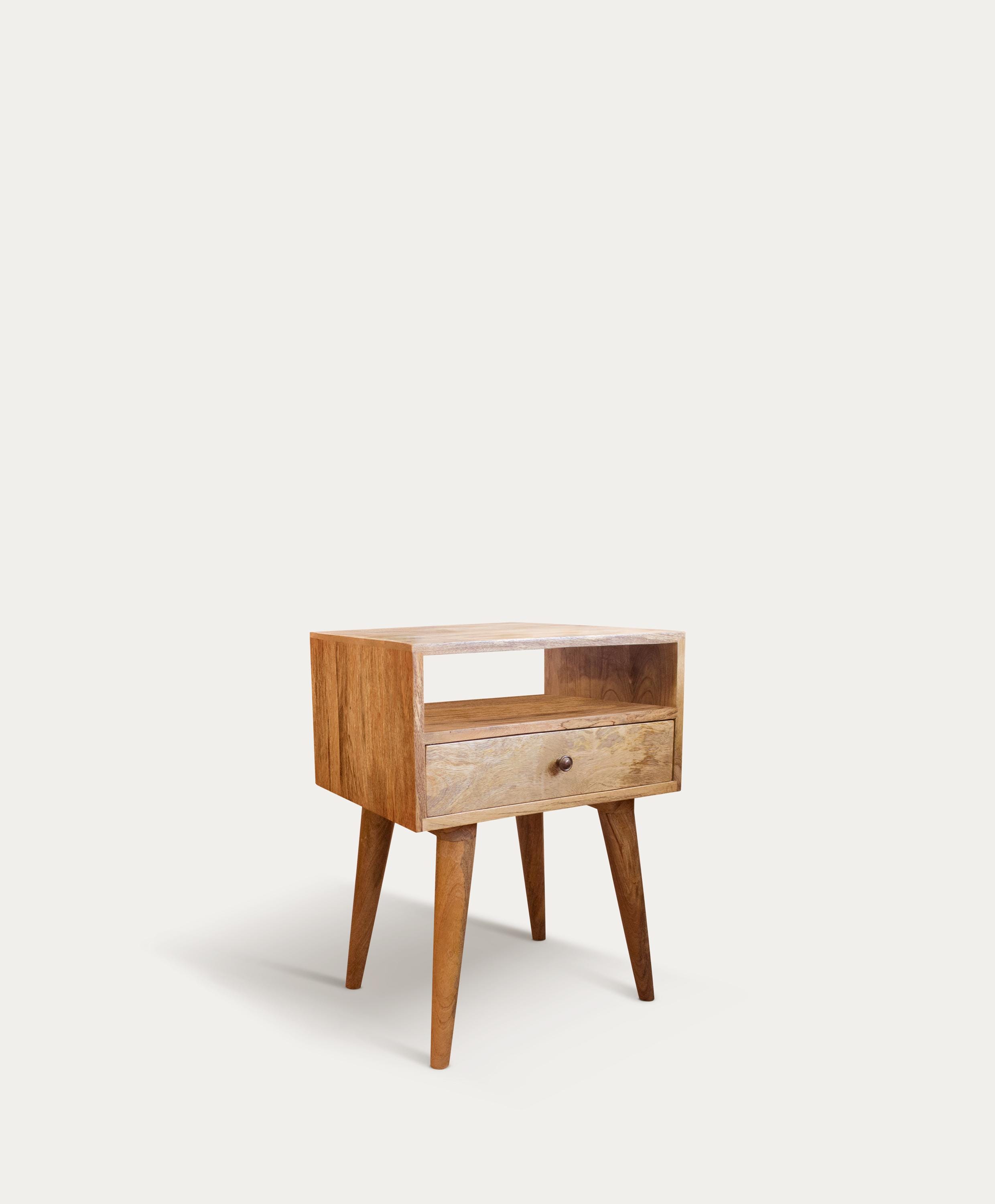 Solid Mango Wood Bedside Table • Scandi Nightstand With Drawer - Etsy