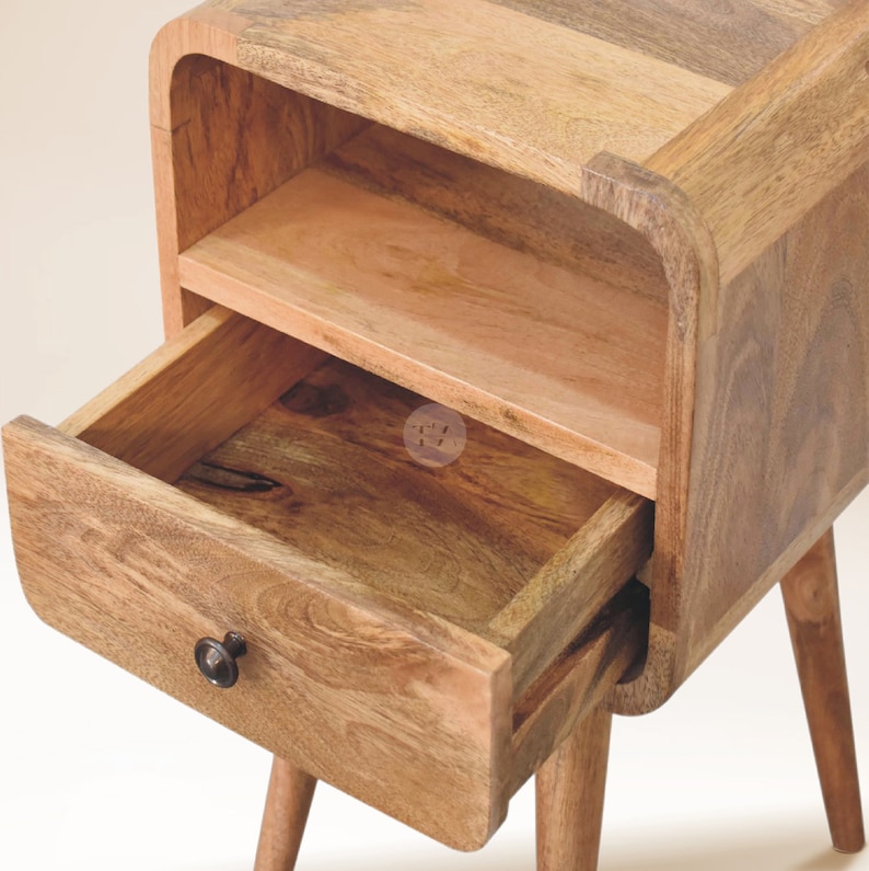 Small Curved Bedside Table With Open Shelf Minimalist Etsy UK