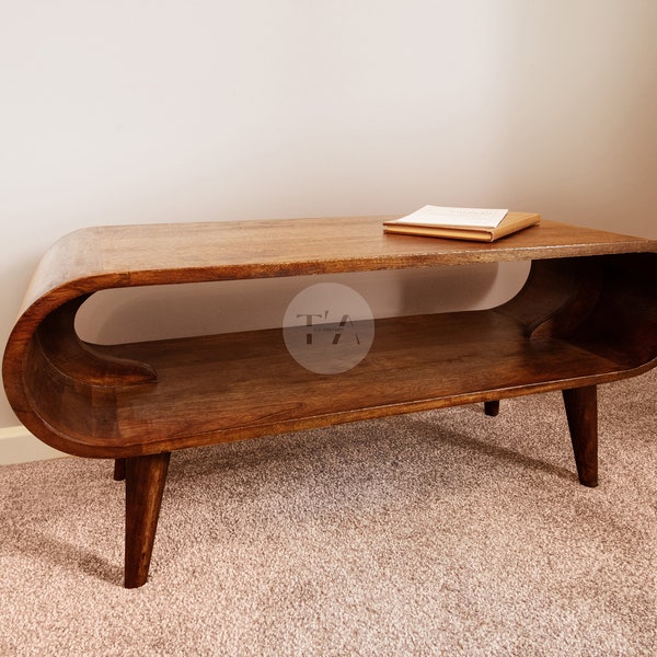 Low Coffee Table Mid Century Danish • Scandi Coffee Table Round Wood • Narrow Coffee Table Nordic Style • Small Coffee Table Dark Wood
