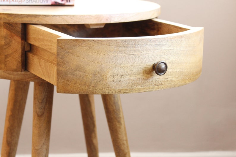Round Side Table Wood With Drawer Wooden Side Table Bedroom - Etsy