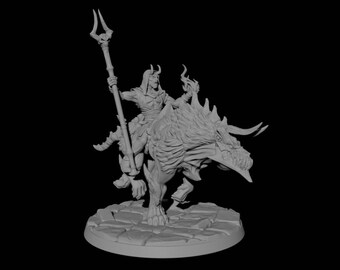 Baal's Daemon Hound Rider D | Tabletop Miniature -32mm Dungeons and Dragons, Pathfinder, Pen and Paper, Unpainted Resin Figure