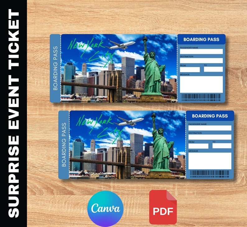 Surprise New York Trip Ticket , New York Surprise Boarding Pass