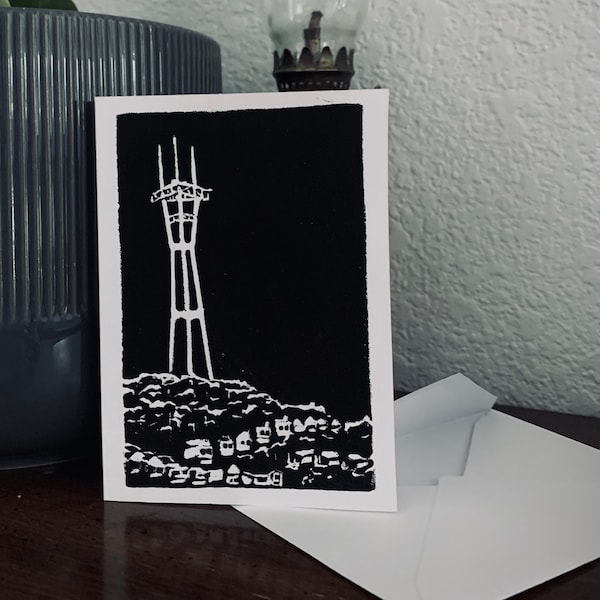 Sutro Tower — Hand Carved and Relief-Printed Cards, 3.5" x 4.87" or 4" x 5.5"