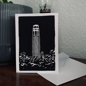 Coit Tower | Hand Carved Greeting Card | Relief-Printed Art | Mini Art Print | San Francisco Landmark | All-Occasion Card