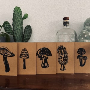 The Mushroom Collection — Hand Carved and Relief-Printed Cards / Mini Prints (Set of 5)