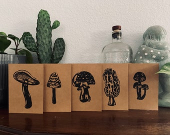 The Mushroom Collection — Hand Carved and Relief-Printed Cards / Mini Prints (Set of 5)