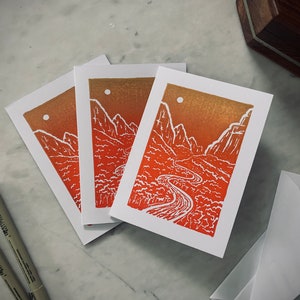 Zion National Park (Set of 3)  | Hand Carved Greeting Card | Relief-Printed Art | Mini Art Print | Utah Landscape | All-Occasion Card