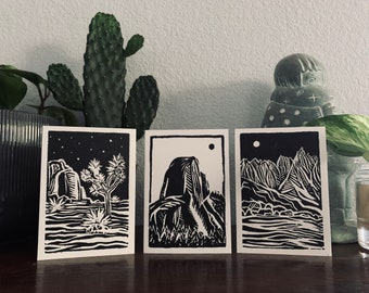 California Landscape Collection — Hand Carved and Relief-Printed Cards / Mini Prints (Set of 3)