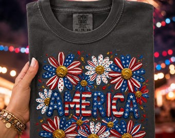 America Patriotic Daisy PNG, 4th of July Sublimation Design, Red White Blue Floral T-Shirt Design, Independence Day PNG Download