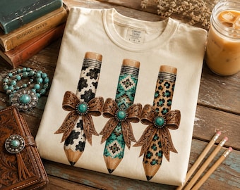 Western Teacher Pencil PNG, Cowgirl Teacher Clipart, Turquoise Aztec Pencil Sublimation Design, Watercolor Teacher Graphic
