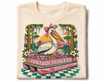 Pontoon Princess Pelican PNG, Retro Southern Bayou Boat Clipart (Digital Download)