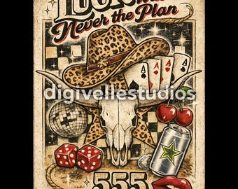 Western Casino Clipart PNG, chapeau de cow-girl léopard, graphique de carte à jouer vintage (téléchargement numérique)