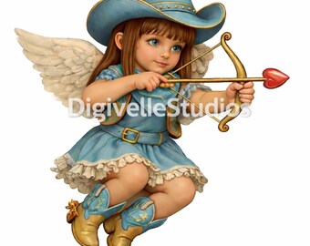 Cowgirl Cupid PNG Clipart, Vintage Western Valentine Angel (Digital Download)