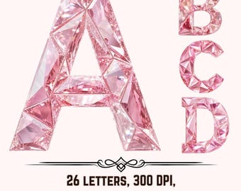Pink Diamond Alphabet PNG Bundle | A-Z  Letters | Crystal Alphabet Clipart | Luxury Pink Letter Set | Transparent PNG Digital Download