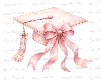 Coquette Graduation Cap PNG – Pink Bow Diploma Clipart (Digital Download)