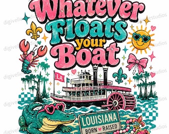 Retro Louisiana Gator Riverboat PNG, Southern Summer Sublimation Design