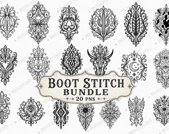 Western Boot Stitch Embroidery Patterns | 20 Cowboy Designs (Digital Download)