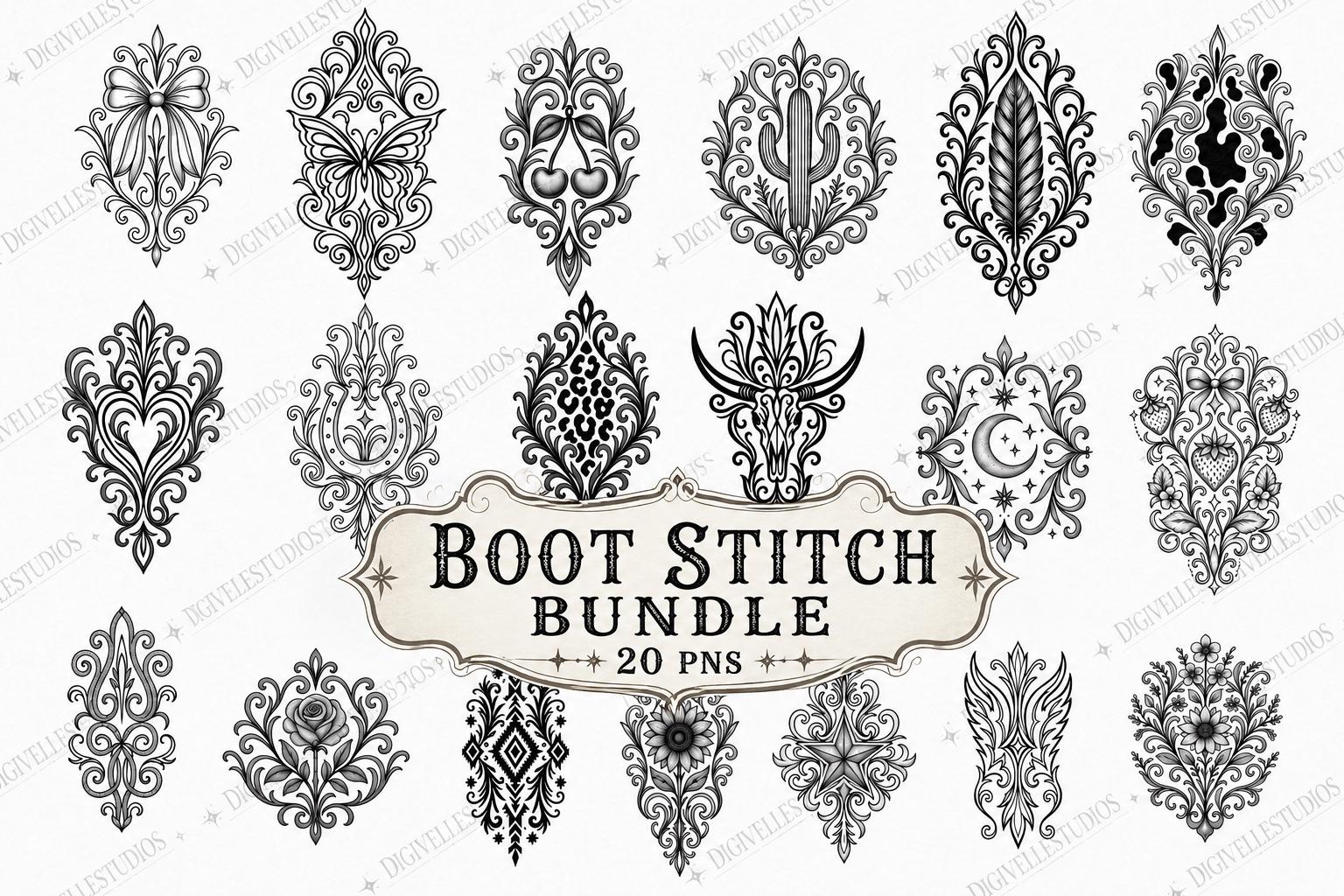 Western Boot Stitch Embroidery Patterns | 20 Cowboy Designs (digital ...