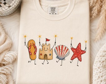 Patriotic Beach Doodle PNG, Cute Fourth of July Sublimation Design, Firework PNG, Retro Americana Shirt Graphic, Funny Sumer PNG