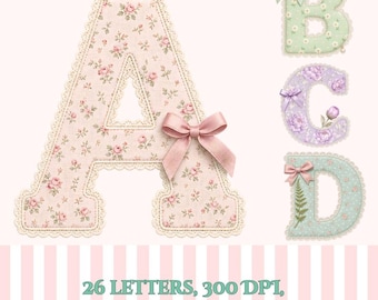 Dainty Lace Floral Alpha Set A-Z | Coquette PNG Clipart Letters | Digital Scrapbooking | Floral Alphabet Bundle | Transparent Background