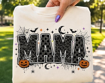 Halloween-mama, png | Shirtontwerp Spooky Mama | Halloween-typografie, png-bestand | Mama graphic met luipaardprint | Halloween-moedersublimatie