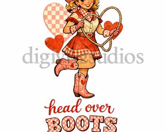 Retro Valentine Cowgirl PNG | Western Clipart, projekt koszulki (pobranie cyfrowe)