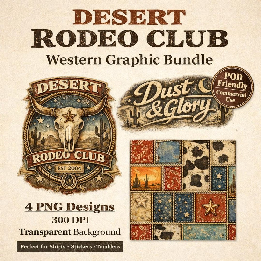 Dear Rodeo Png Desert Rodeo Club PNG Bundle | Western Cowboy Graphics, Clipart (4 PNG ...