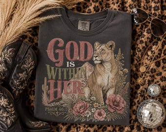 Lioness Floral Shirt PNG | Vintage Western Christian Graphic (Psalm 46:5)