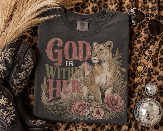 Lioness Floral Shirt PNG | Vintage Western Christian Graphic (Psalm 46:5)